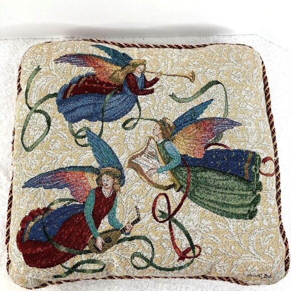 Decorative Tapestry 16" Throw Pillow With Angels‎ & Harps Design - Picture 2 of 9